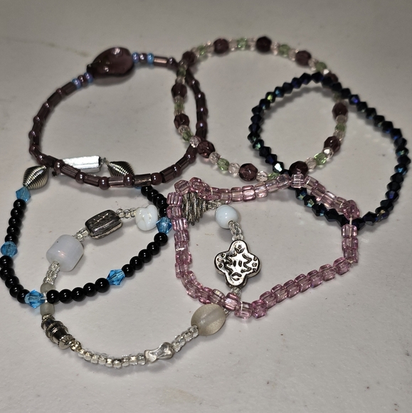 Handmade Crystal Beaded Stretchy Bracelet Lot of 6 - Picture 1 of 6